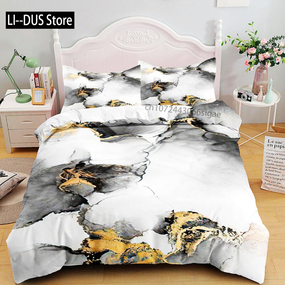 Luksusowy Czarny Marmur Zestaw Pościeli 3D Zestaw Poszwy na Kołdrę Pojedynczy Podwójny Twin Pełny Rozmiar Nastolatki Dorośli Pościel Miękki Poliester Pościel
