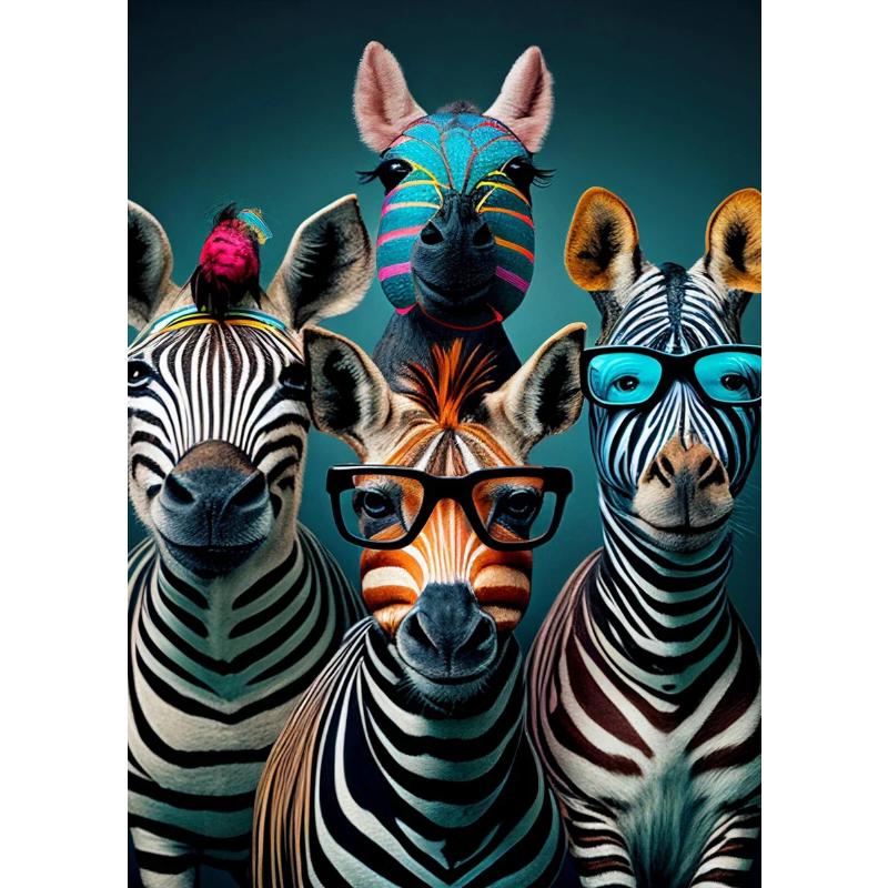 Lustige Zebras mit Brillen Leinwandposter Wandkunst Bilder Gestreifte Tiere Bilderdrucke Wandgemälde für Wohnzimmer Heimdeko