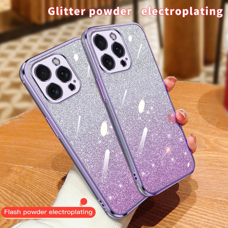 Fashion Plating Gradient Glitter Fall für iPhone 15 Pro Max 14 Plus 13 12 Mini 11 X XR Xs 7 8 SE 2022 Silikon Schützen Zurück Abdeckung