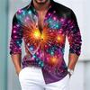 Stylish Colorful Firework Light Allover Print Men Long Sleeve Turn‑down Collar Button‑Up Shirt Party Wear