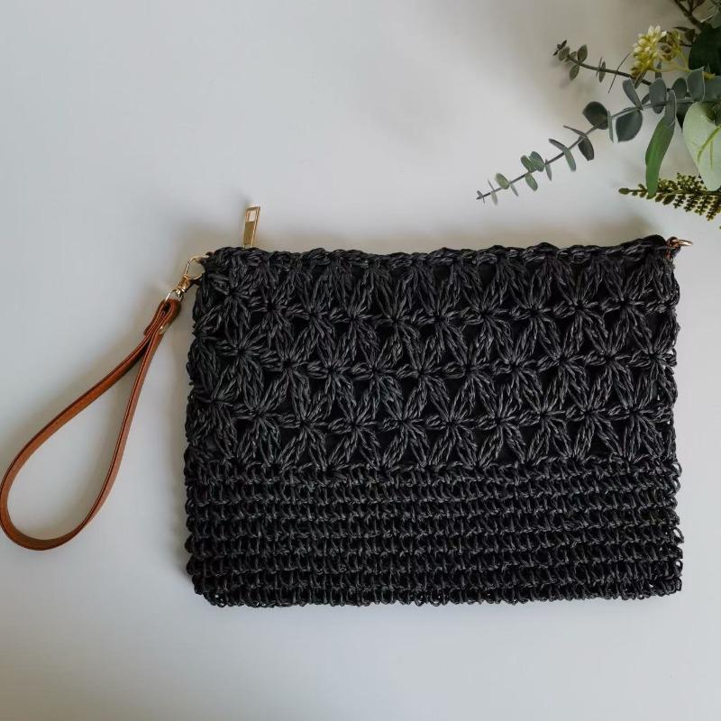 New casual hollow straw bag handwoven bag versatile portable messenger bag women's vacation mobile phone bag beach bag