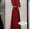 Women's Long Red Knit Dress with Coat Layer, Slim Fit, Pear Shape - Perfect for Autumn and Winter