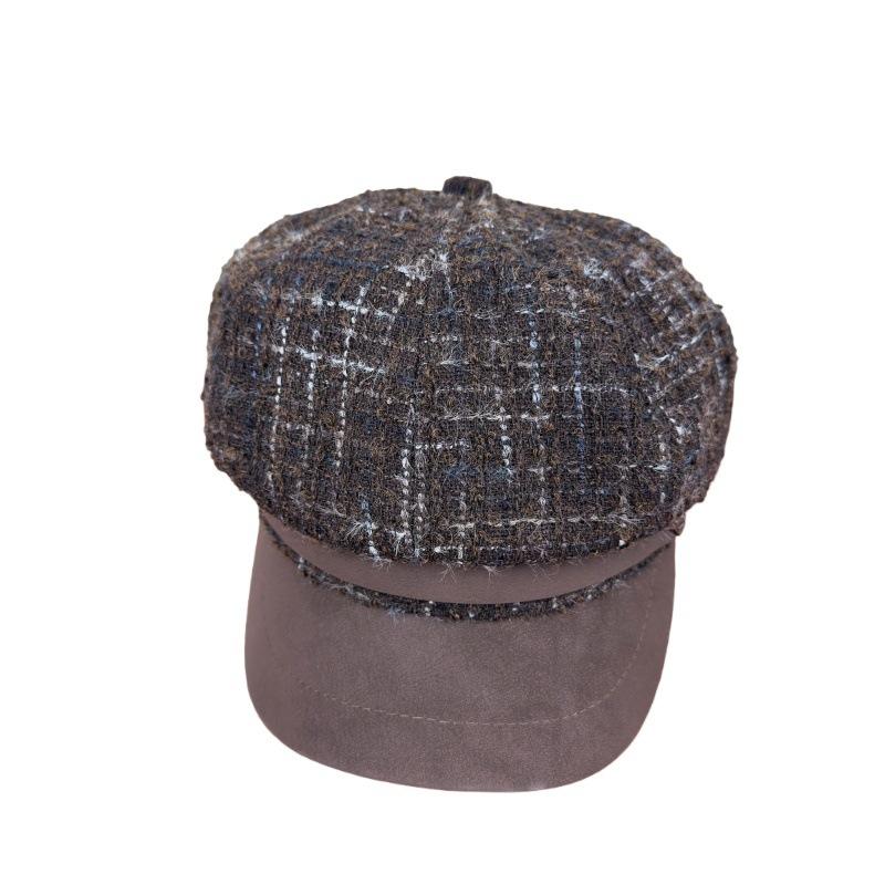 Retro Bere octagonal hat women's new plaid British style hat Japanese autumn and winter painter newsboy hat
