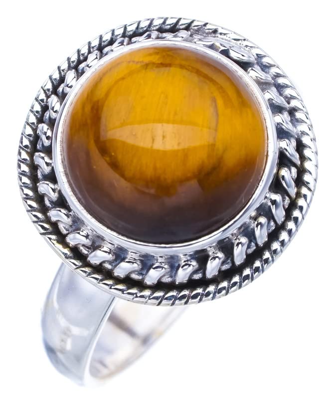 

StarGems® Natural Tiger Eye Handmade 925 Sterling Silver Ring 8.5 F1101