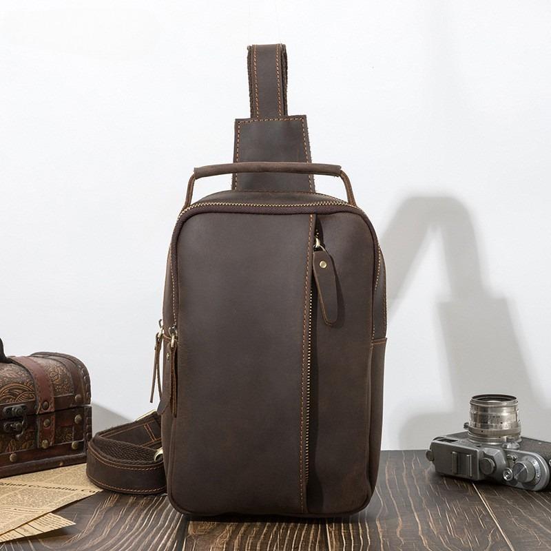 Новая нагрудная сумка мужская кожаная сумка через плечо высококачественная кожаная сумка кожаная сумка Crazy Horse мужская винтажная сумка-рюкзак через плечо 16x8x24cm