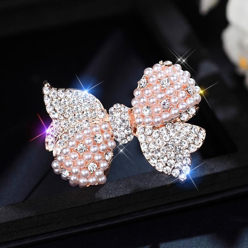 Diamond-encrusted Bow Brooch, Elegant and Refined for Women, Pearl Brooch, Fashionable and Anti-glare Pin