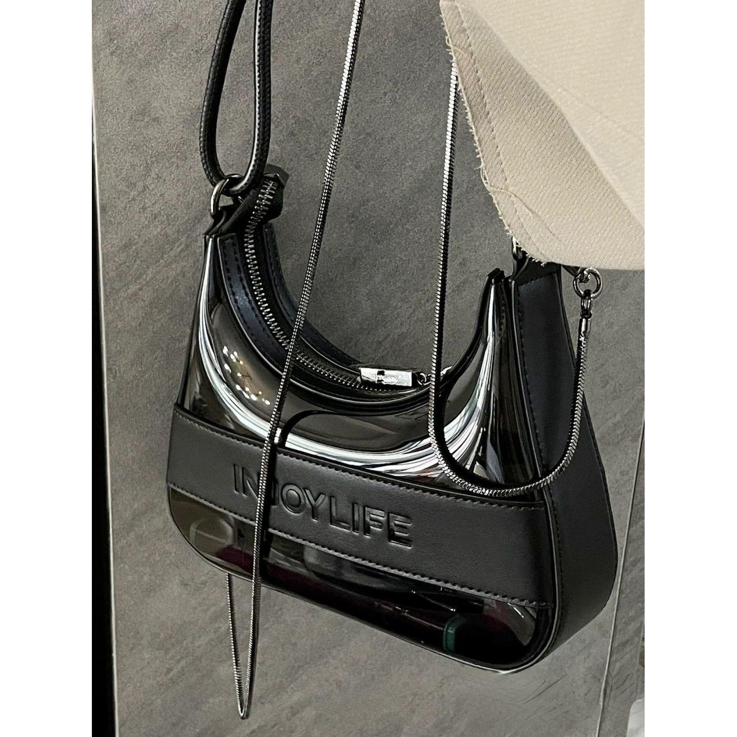 

Transparent jelly bag women s new spring and summer high-end texture design sense niche light luxury chain crossbody чёрный