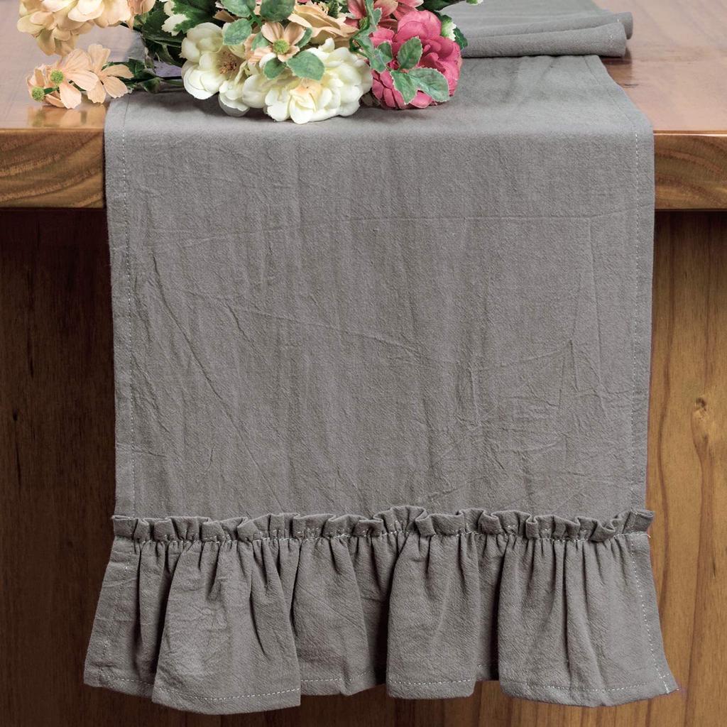 Christmas Cotton 100% Ruffles Table Runner Orangered Event Party Supplies Fabric Decor Placemat For Holiday Wedding Festival