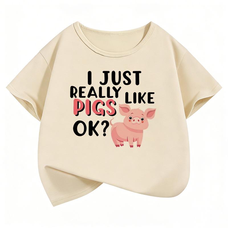 Cute Pig Graphic Kids Tshirts Summer Short Sleeve Tees Cartoon Animal Boys Girls Clothes Kawaii Tops Y2K Children Tshirt