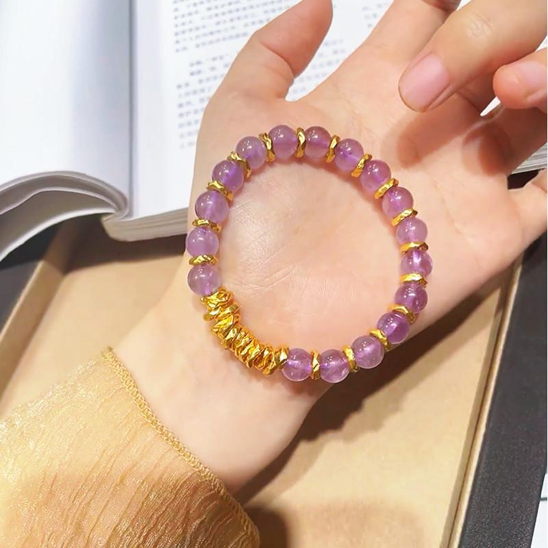 Natural Lavender Amethyst Crystal Bracelet - Entwined Sweet Potato Beaded Style