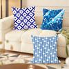 Blue And White Geometric Cushion Cover Soft Short Plush Pillow Cover Smooth Cozy Texture Aesthetic Cushion Case Home Decor