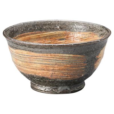 Marui Pottery Shigaraki Ware Hechimon Rice Bowl, Diameter Approx. 12cm, Coarse Brushstroke Finish, Brown, MR-3-4557