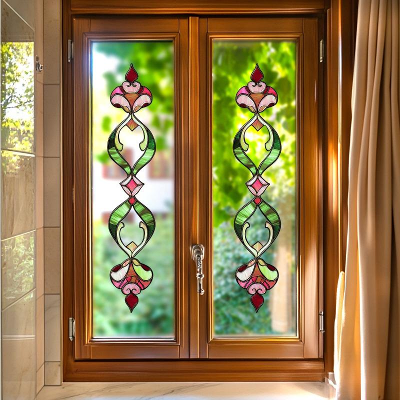 Colored Art Glass Style Window Stickers, Retro Patterned Self-adhesive Glass Stickers for Home Decoration