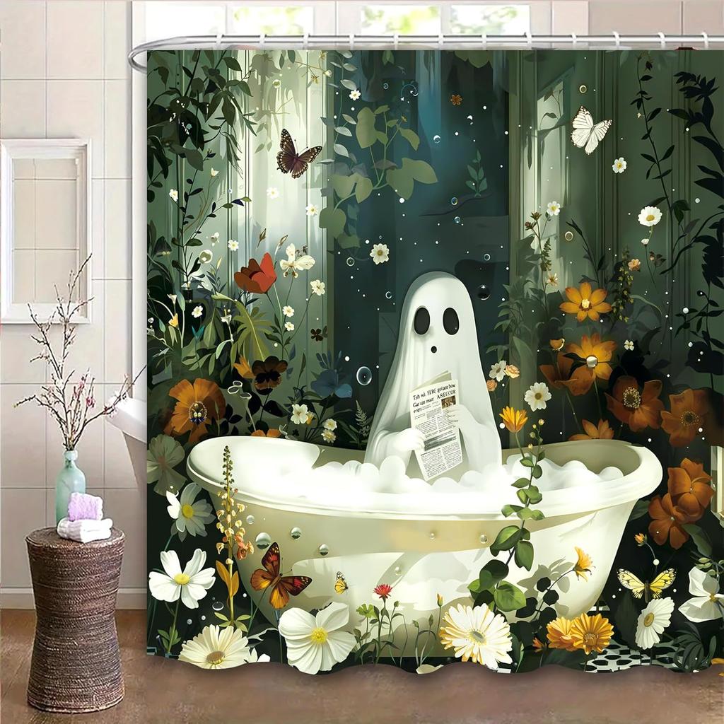 Halloween Shower Curtain Spooky Bathroom Cute Funny Shower Curtains Ghost Shower Curtain Waterproof Polyester Insulated