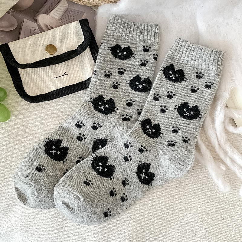 Kitten Paw Wool Socks Children'S Tube Socks Season Internet Celebrity Explosion Cute Cartoon Fleece Thickened Thermal Stockings