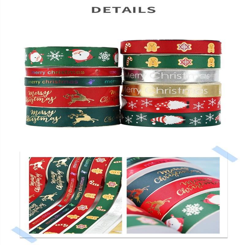 Christmas Grosgrain Ribbon Printing Gift Wrapping Wedding Decoration Hair Bow DIY Christmas Tree Garland Bowknot Craft Ribbon