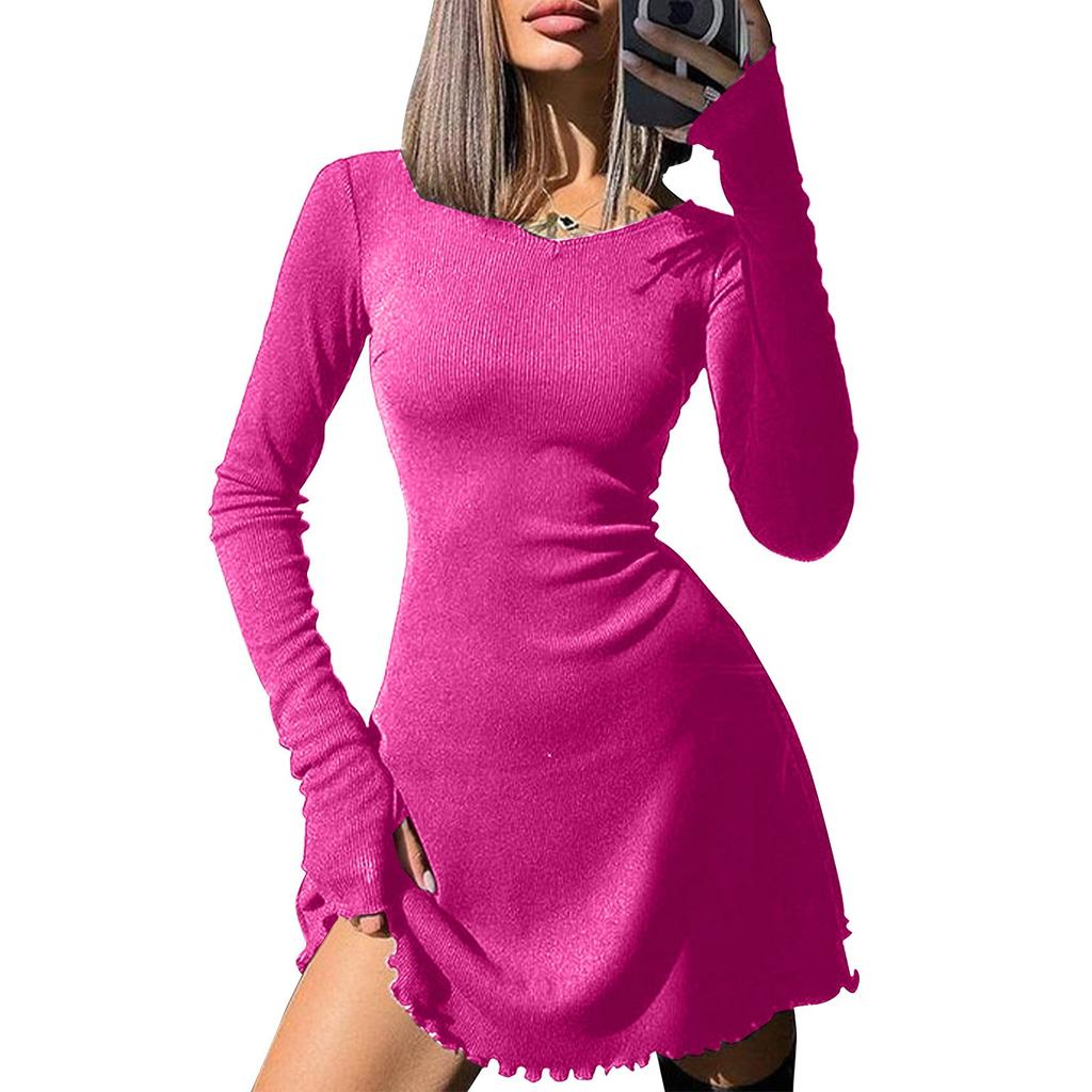 Women's Fashion Solid Color Back Tie Waist Dress
