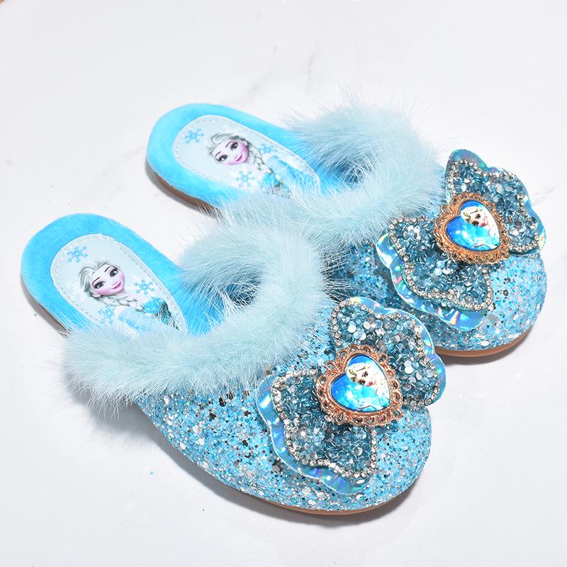 Pluszowe kapcie księżniczki Elsy dla dziewczynek - Urocze bawełniane kapcie z postaciami z kreskówek na jesień/zimę