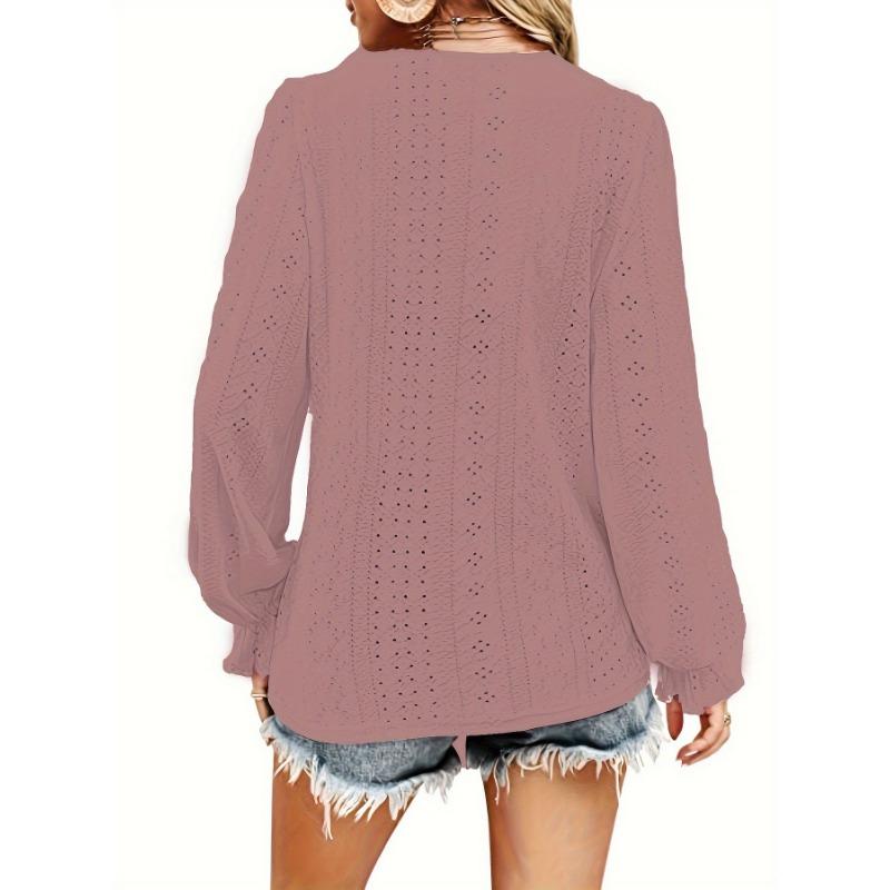 DAFIFY ქალთა მოდა შემთხვევითი გაზაფხული შემოდგომის სოლიდური პრინტით გრძელმკლავიანი V-კისრის ბლუზები და მაისურები