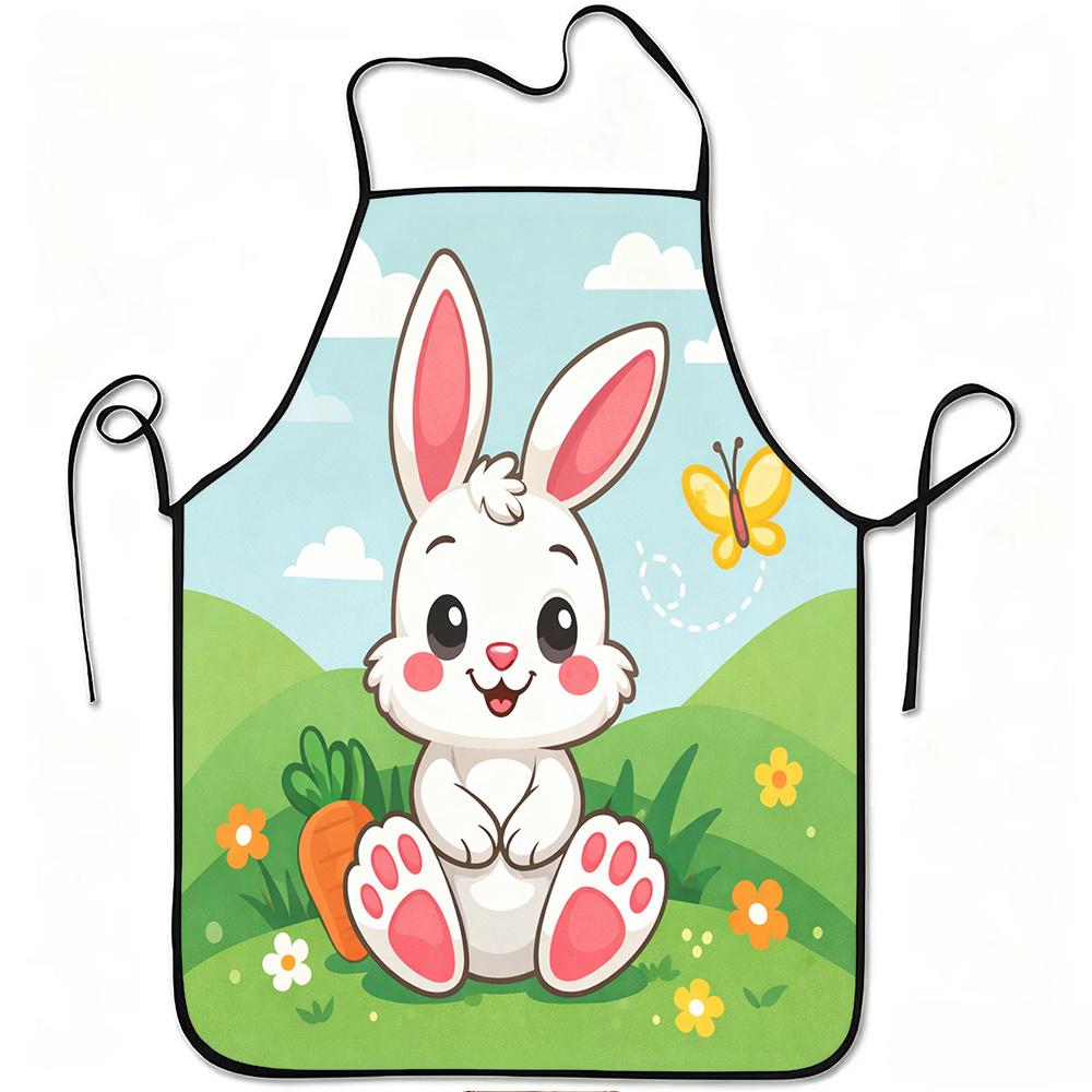 1pc Bunny & Butterfly Print Apron with Adjustable Waistband - Cute & Butterfly, Durable Easy-Clean Polyester Suitable for Kitchen Cooking, Gardening,