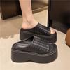 Muffin thick-soled heightened woven cool slippers for women's outerwear 2025 summer new sandals small open-toed half slippers