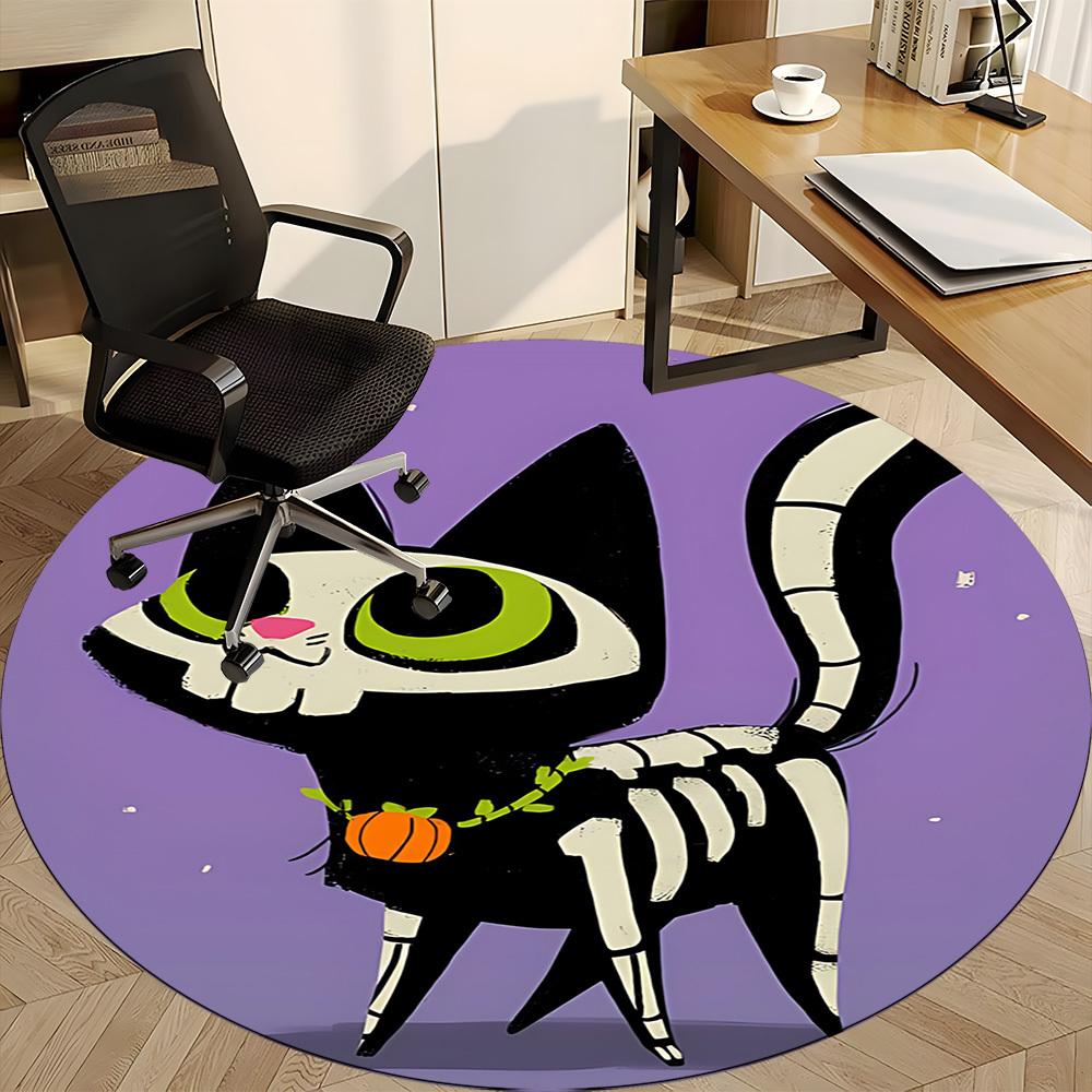 1pc Skelecat Halloween Office Round Area Rug, Under Office Chairs Bedroom Living Room Home Decor, Room Deco