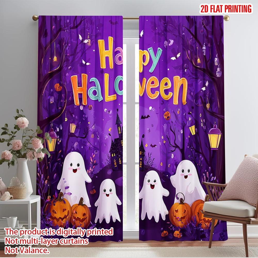 

2pcs,2D plane printing Curtains&Window Treatment Ghosts_ Pumpkins_ and Bats Versatile 100% Polyester (without rod) Room Decor 52.50×116.00 CM 2pcs
