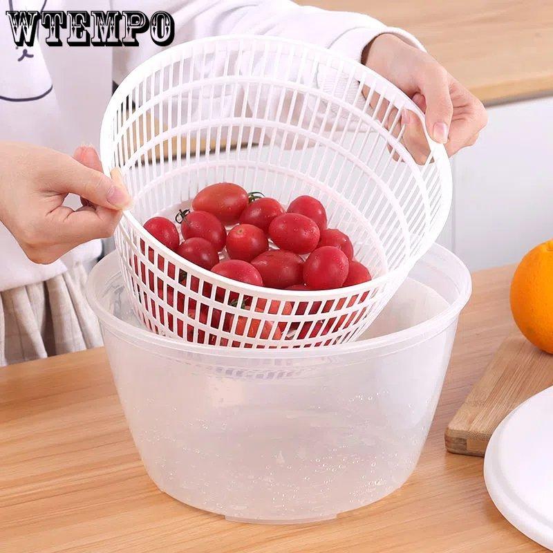 WTEMPO Household Vegetable Dehydrator Semi-automatic Wash Basin Salad Fruit Drain Basket Kitchen Manual Water Thrower