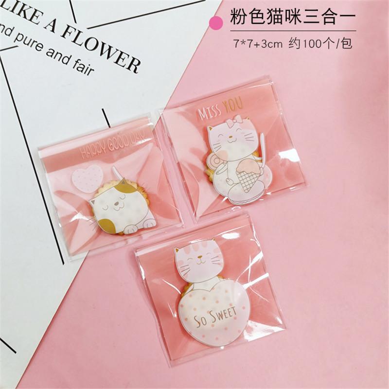 100 Pcs 7x7+3cm Plastic Cartoon Self-Adhesive Bag Bakery Packaging Cookie Snack Candy Bags For Wedding Party Gift