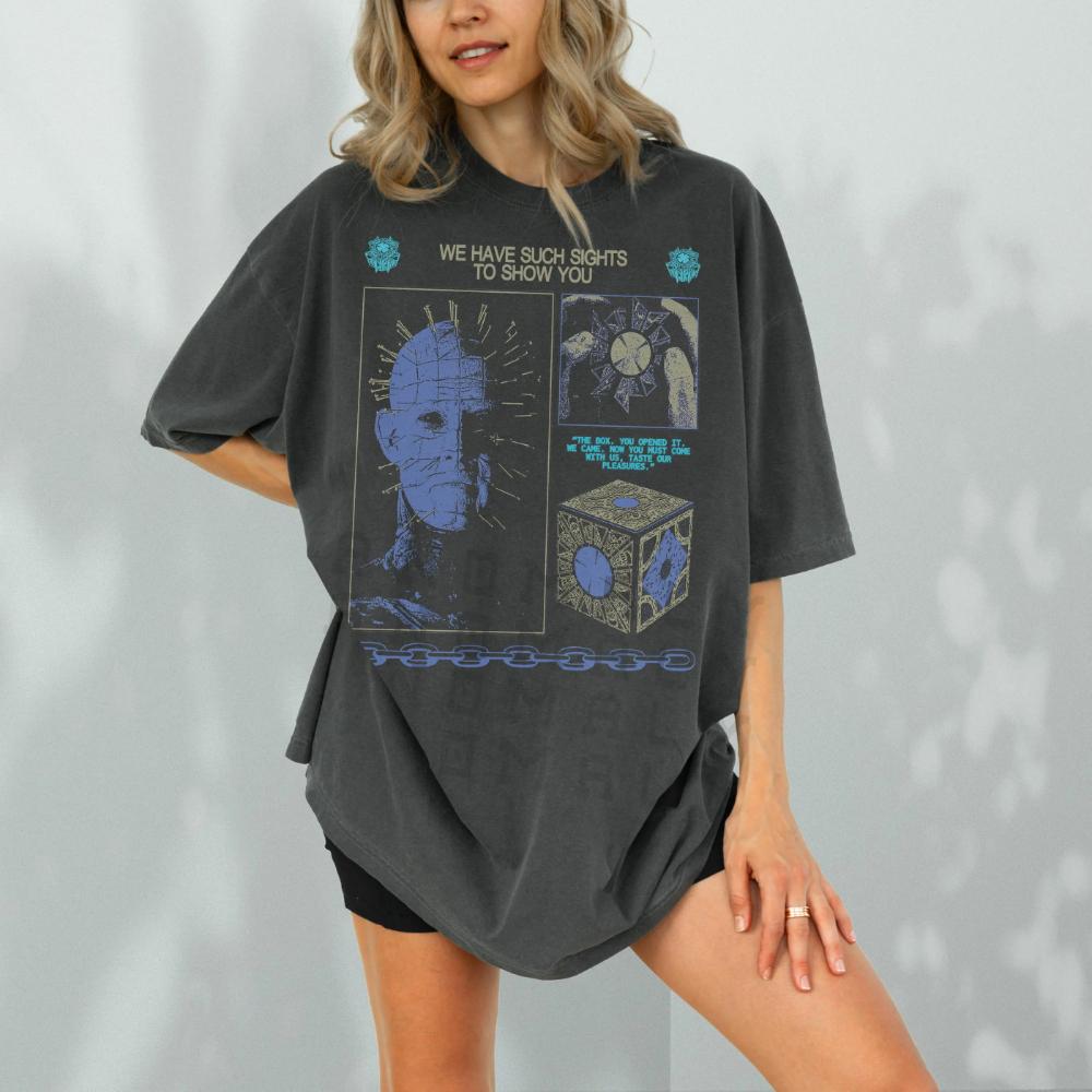 Retro Hell Horror Movie Graphic Tee 80s Pin Head Film Inspired TShirt Oversized T Shirt Women Clothing