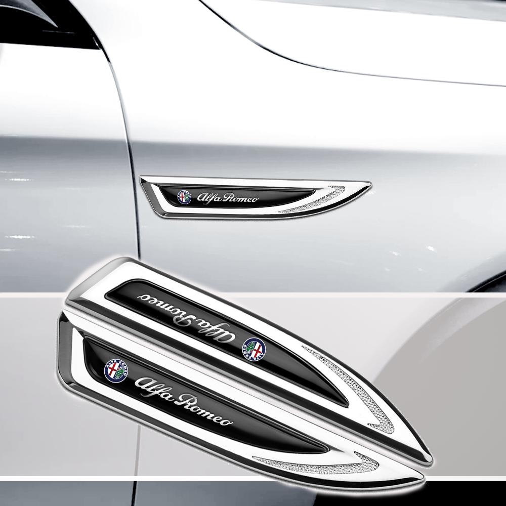 QGDM1 2pcs 3D Metal Badges Decal Stickers Side Wing Knife Emblem Car Stickers For Alfa Romeo Giulietta GT 159 147 156 Giulia Stelvio