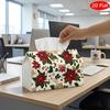 1pc 2D Flat Tissue Box, Printed On Both Sides, Christmas Tissue Holder with Checkered Lid, Durable Fabric Storage, Multi-Functional and Decorative for