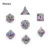7 Pcs Silver Colorful Dragon Metal Dice Hollow Metal Polyhedral Dice Set Suitable For Role-Playing Game