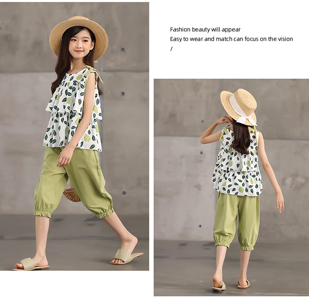 Sleeveless Half Korean Top and Bottom Kids Sleeveless Length Everyday Going Set [NOMSOCR] Children's Clothes, Girls' Setup, Summer, T-shirt, Pants,