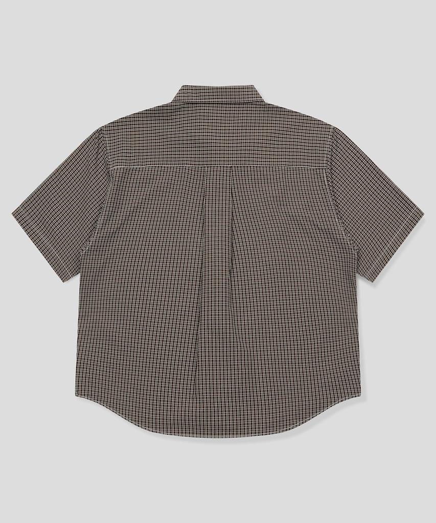 SLOW RECORD HOUSE Logo Check Short Sleeve Shirt_Brown