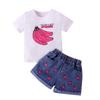 Mädchenanzug Sommer Kinder Einfarbig Bedruckt Kurzarm Pullover und Shorts
