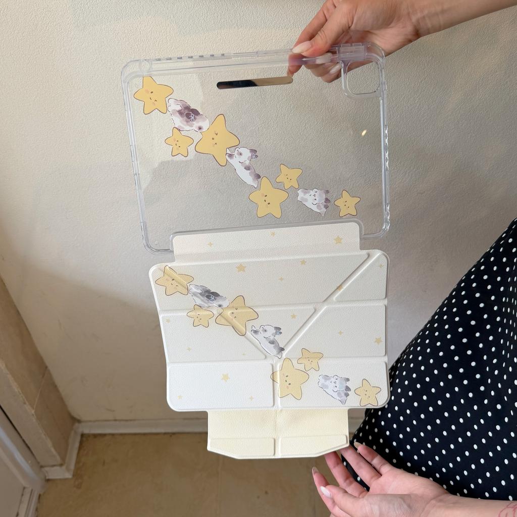 Simple Little Star Rabbit Case For iPad Air8 Air7 13th 11th 10th A16 9th Cover iPad Pro11 4 5 10.9in 12.9" M5 M2 M3 M4 Mini7/6 for Apple Pencil Holder