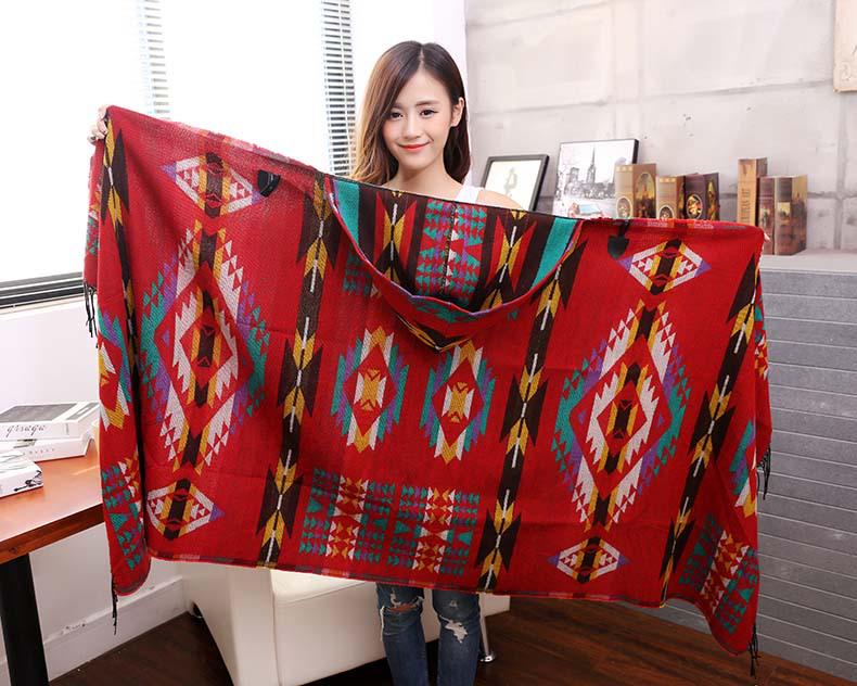 Bohemian Ethnic Hooded Cape Shawl - Women's Autumn/Winter Yunnan & Korean Style