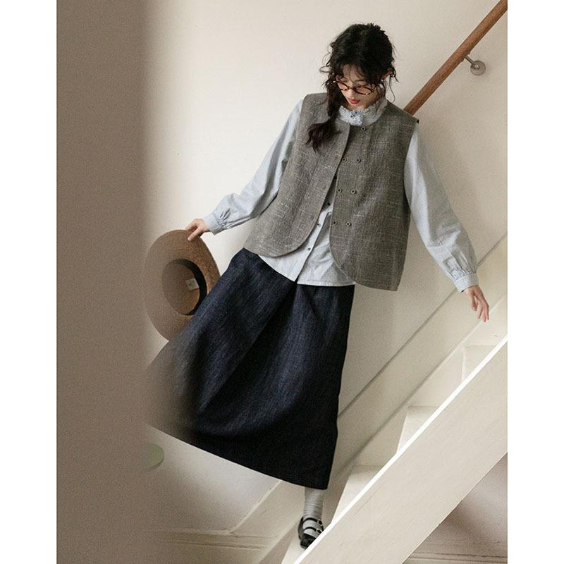 

Весенняя литературная девушка юбка-зонт из денима средней длины с высокой талией L синий