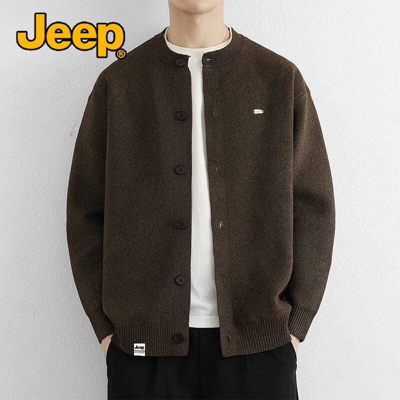 JEEP Men's Casual Crew Neck Knit Cardigan