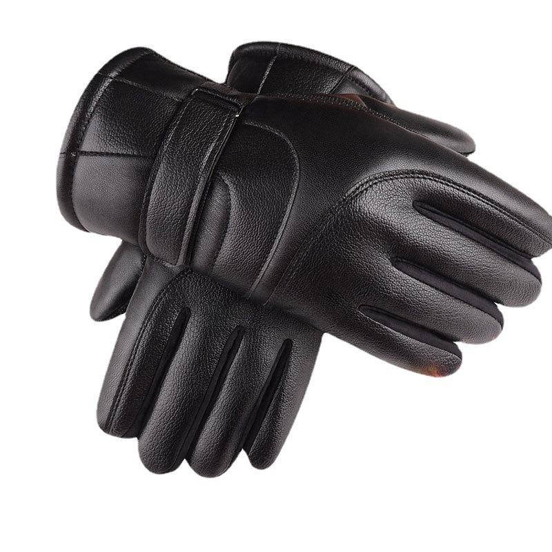 Warm Leather Gloves, Piled and Thickened Men's and Women's Windproof and Cold-proof Outdoor Cycling Gloves, Autumn and Winter Gloves