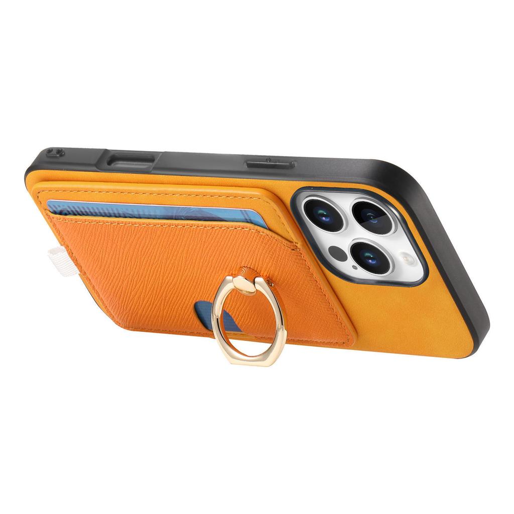 For iPhone 16 Pro Max Case Ring Kickstand Leather+TPU+PC Phone Cover Detachable 2-in-1 Card Holder