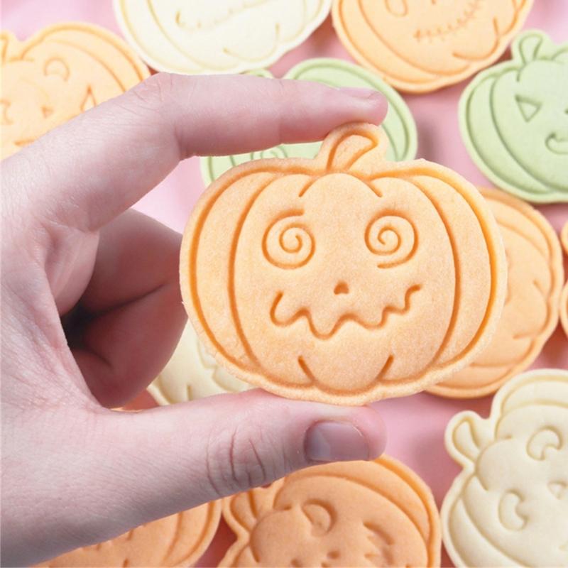 Halloween Cookie Molds 3D Pumpkin Shape Plastic Cutters Stamps Set For Professional Cookie Cakes And Sugar Art Creation