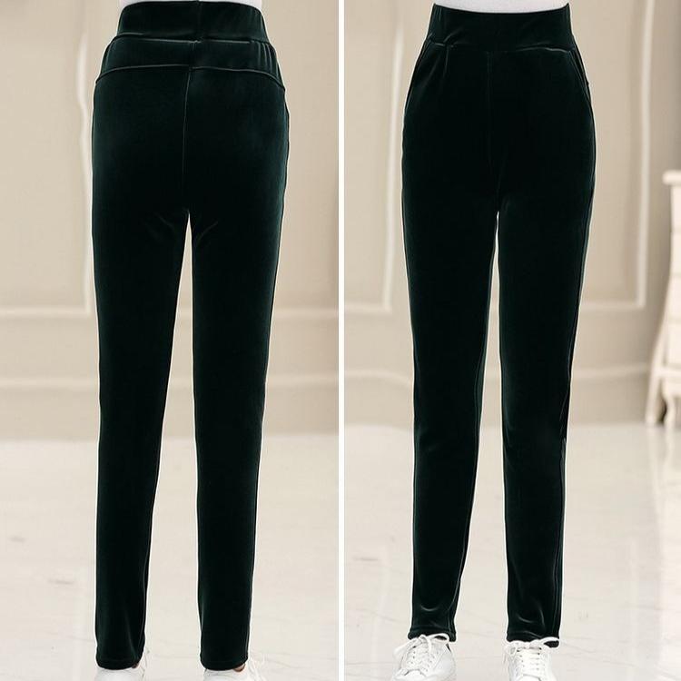 Autumn Winter Women's Fleece-Lined Velvet Pants High-Waist Slim Fit Thickened Warm Plus Size Skinny Pants