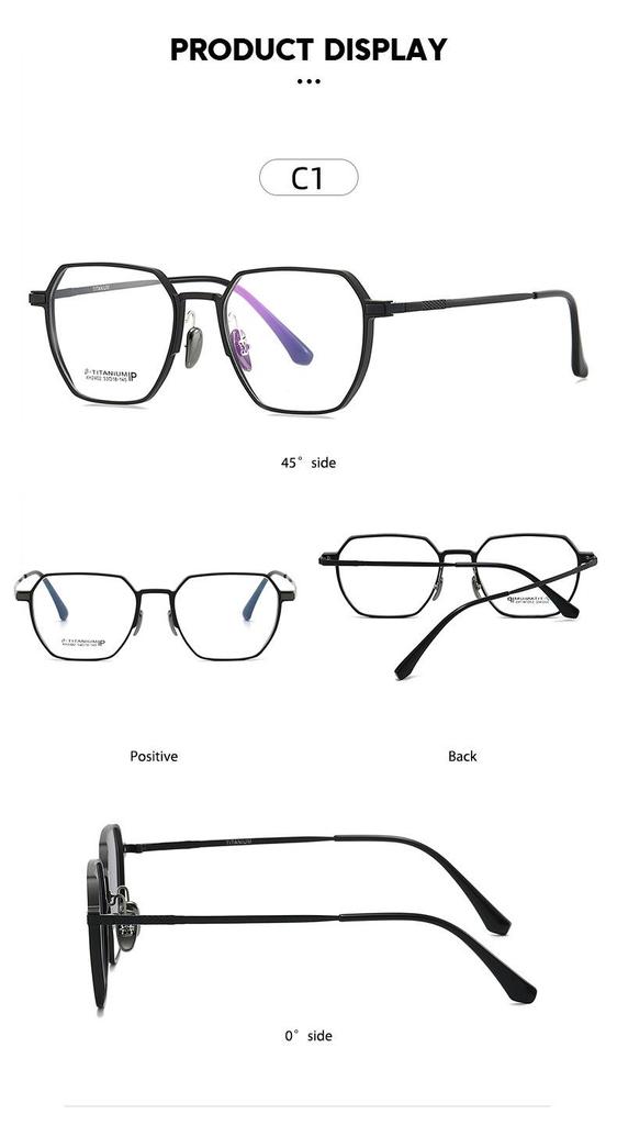 Titanium Anti-Blue Light Glasses, Fashionable Academic Style, Metal Frames, Flat Lenses, Myopia Compatible - Model 2402.