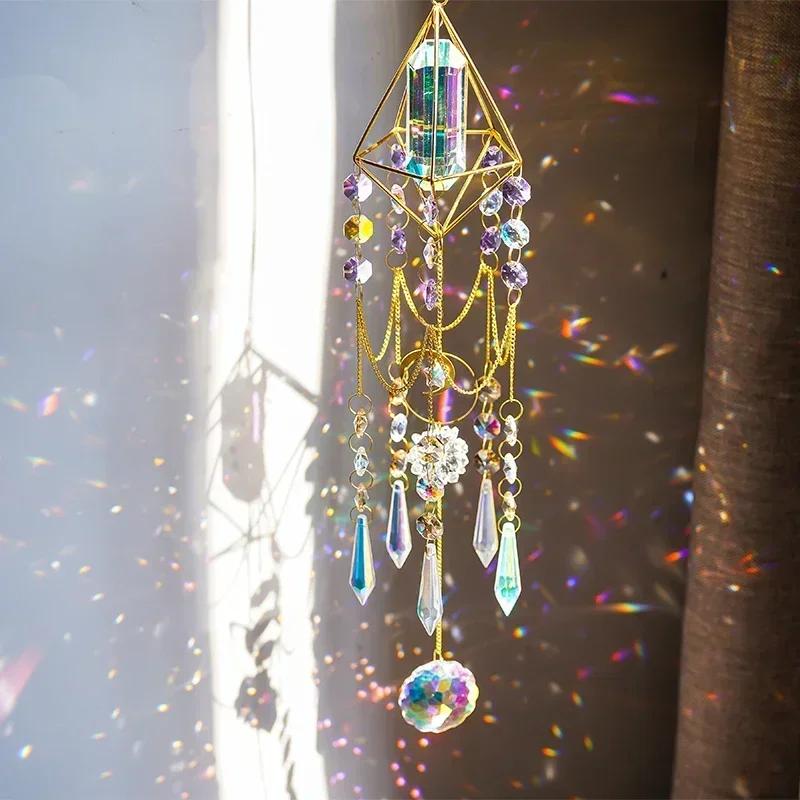1pcs Electroplated Colored Crystal Glass Wind Chimes Outdoor Refracted Light  Shadow Crystal Pendant Metal Crystal Wind Chimes