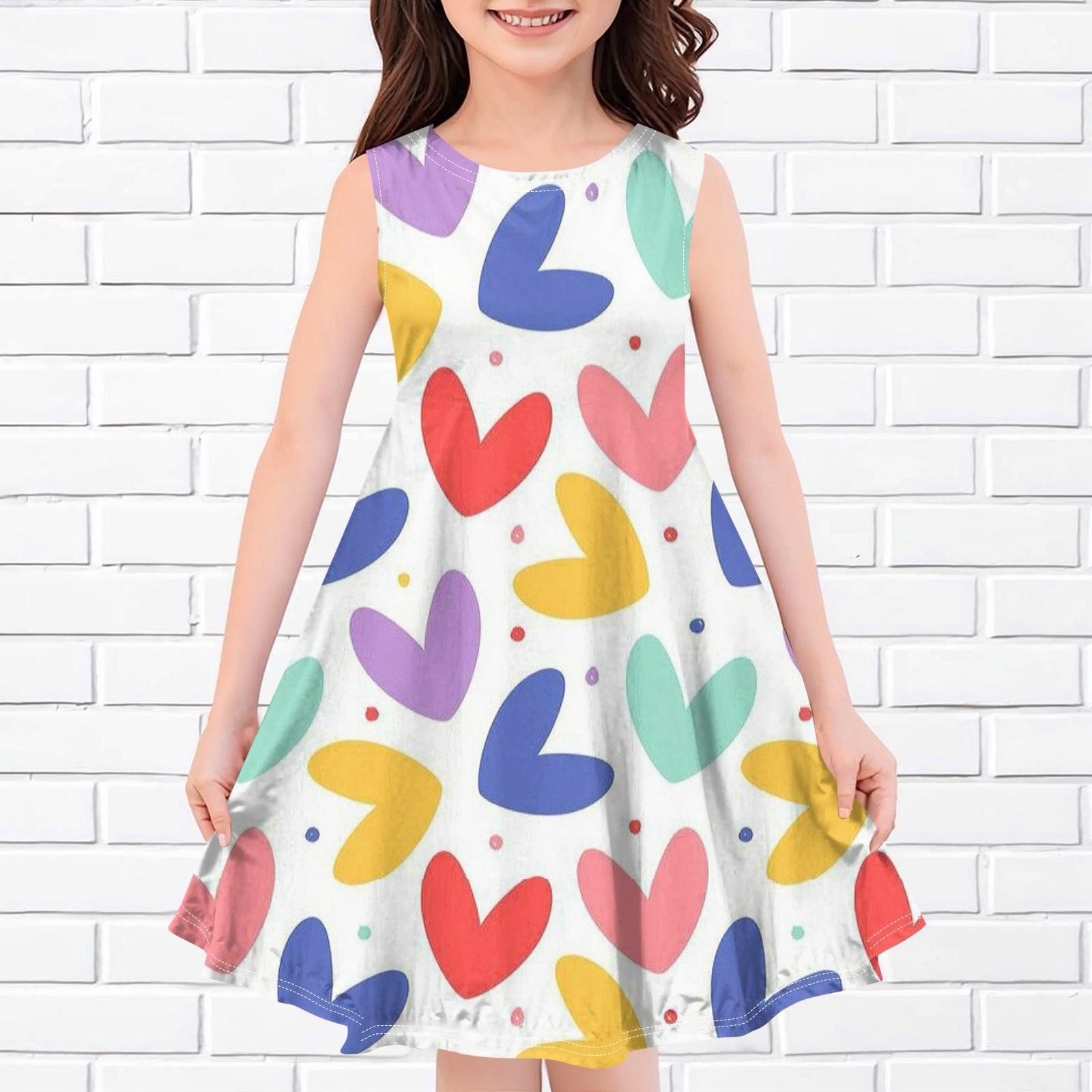 

Детское летнее повседневное модное платье без рукавов с круглым вырезом и принтом 110 бежевый