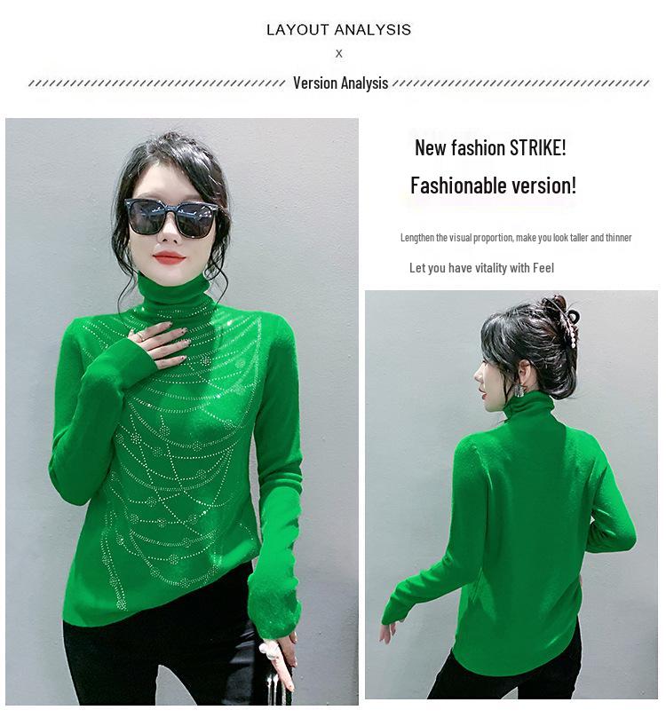 Damski dopasowany sweter z dzianiny z golfem i hot-dżetami na jesień/zimę 2024