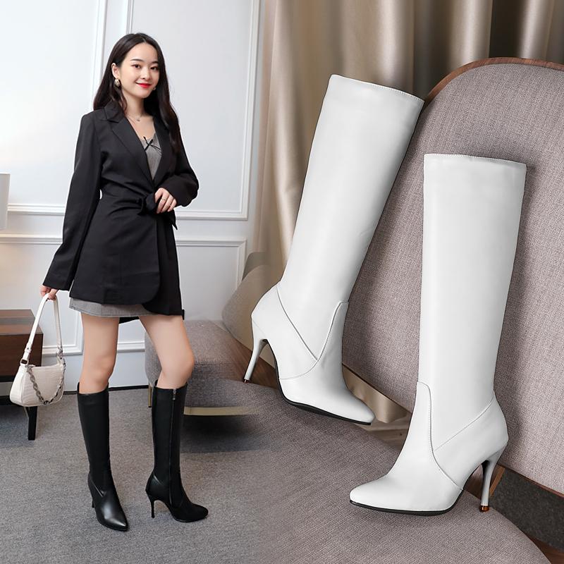 Oversized Pointed-Toe Boots Wineglass Heel Stiletto Knee-Length Boots 2025 Autumn Winter New Side Zipper Super High Heel PU Boot