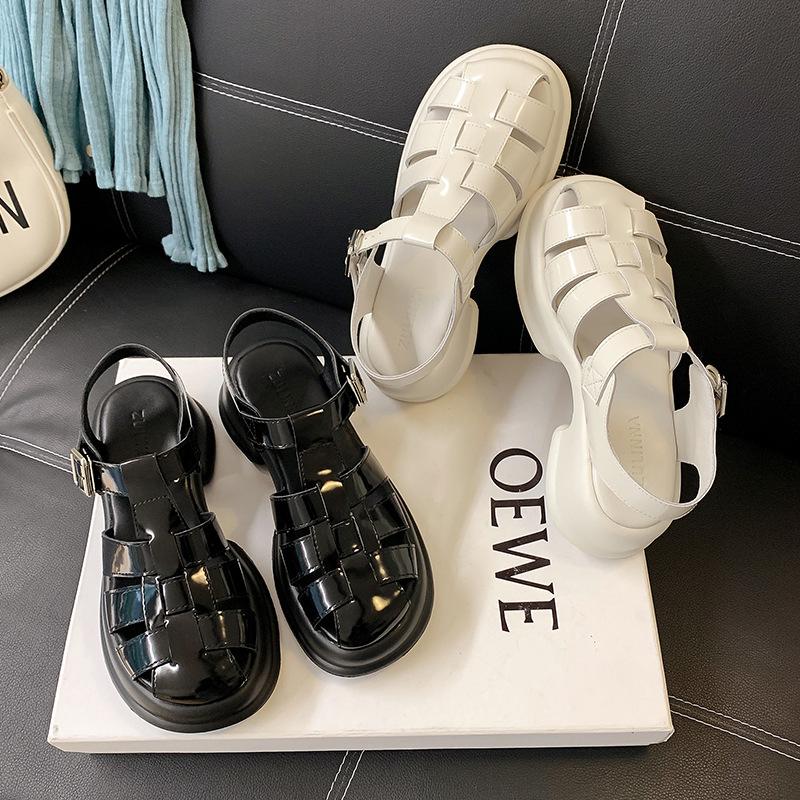

Сандалии женские, новые летние, Baotou, римские плетеные полые сандалии в стиле ретро, ​​обувь в стиле «свинья клетка» на толстой подошве, модная женская обувь